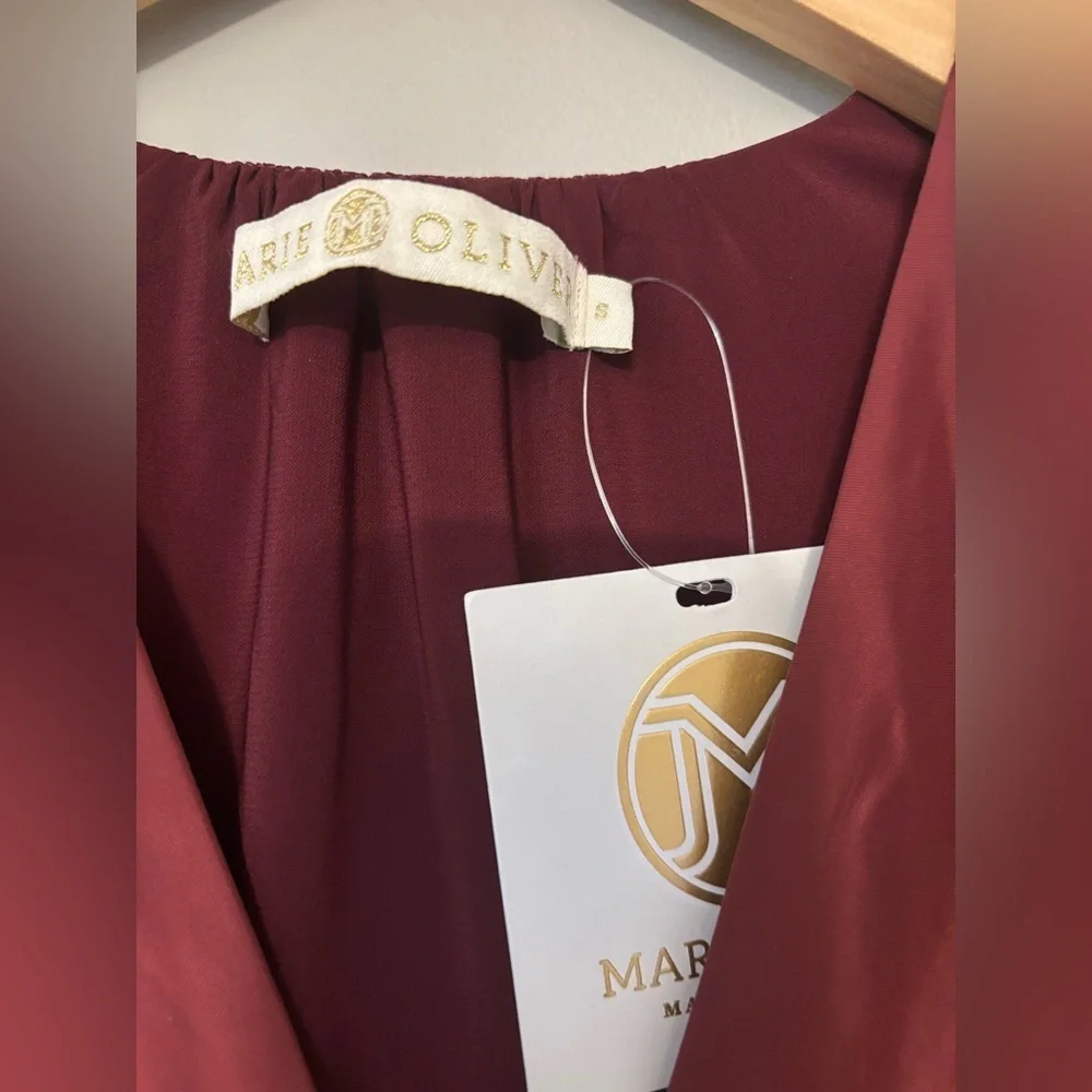 NWT Marie Oliver mini Umbra Burgundy Maroon taffeta belted dress size S - Picture 5 of 9
